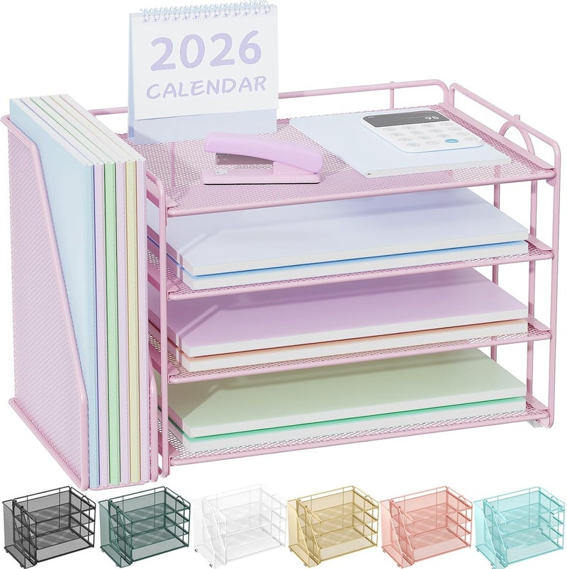 Spacrea Desk Organizers and Accessories, Paper Organizer for Desk with File organizer, Desk Accessories & Workspace Organizers for Office Supplies (Pink) - Image 1